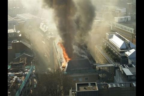 View of the Chancery Lane Fire from New Street Square. Credit Mitchrob84 - http://twitpic.com/photos/mitchrob84